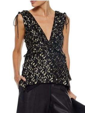 Derek Lam 10 Crosby Metallic Silk V-Neck Blouse - 0
